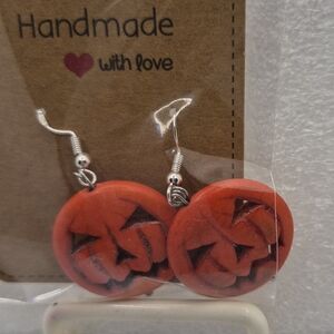 Handmade Red Jack-O'-Lantern Pumpkin Earrings. Bundle For Better Deal.